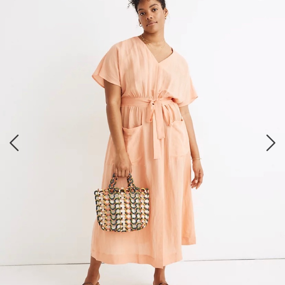 Madewell Linen Blend Dolman Sleeve Tie-waist midi dress